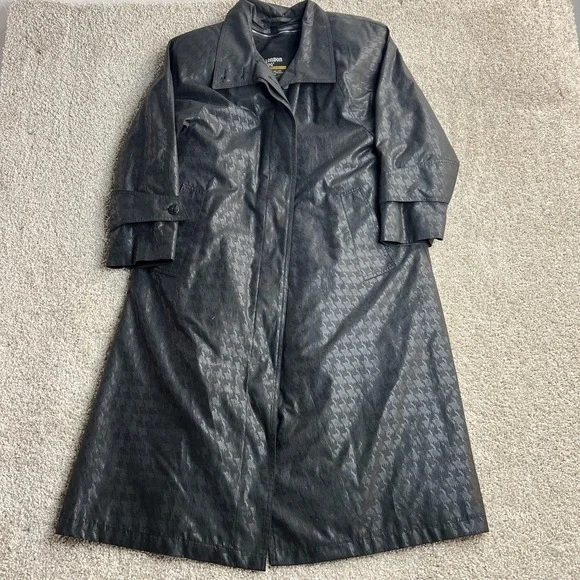 Vintage London Fog Coat Womens 4 Petite Gray Check Long Trench Lined Raincoat - Picture 1 of 10